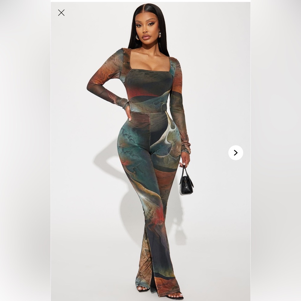 Lost In A Trance Mesh Jumpsuit - Olive/combo